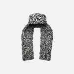 Front view of Kangol Hat Black Spot Mega Trapper showing spotted faux fur design