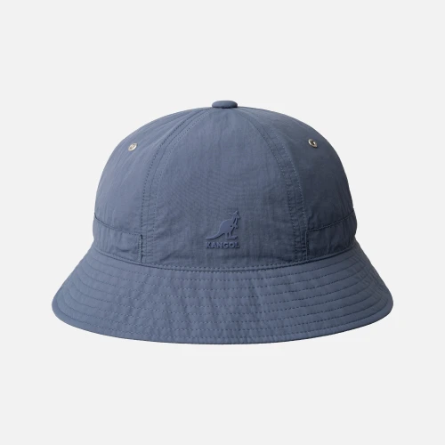 Front view of Kangol Hat Dark Denim Blue Park Life Casual showing curved brim and denim texture