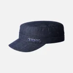 Front view of Kangol Hat Denim FlexFit Army Cap with structured design
