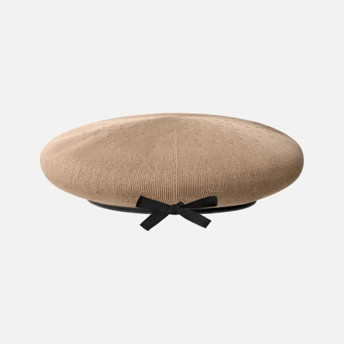 Back side of Kangol Hat Monty Tropic Oat Beret showing seamless knit construction