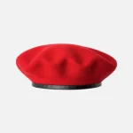 Front view of Kangol Hat Monty Red Wool Beret showing bold red color and structured shape