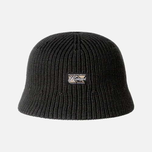 Kangol Hat Washed Knit Black Bucket Front View