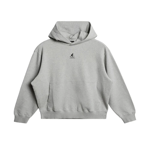 Front view of Kangol x J.Lindeberg Roberto Grey Hoodie showing hood, kangaroo pocket, and grey finish