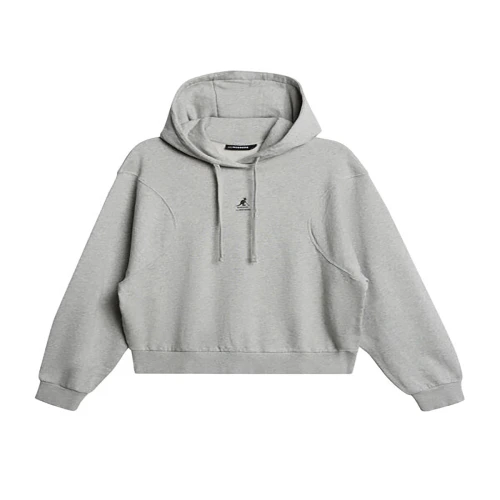 Front view of Kangol x J.Lindeberg Sandie Light Grey Melange Hoodie showing hood and kangaroo pocket